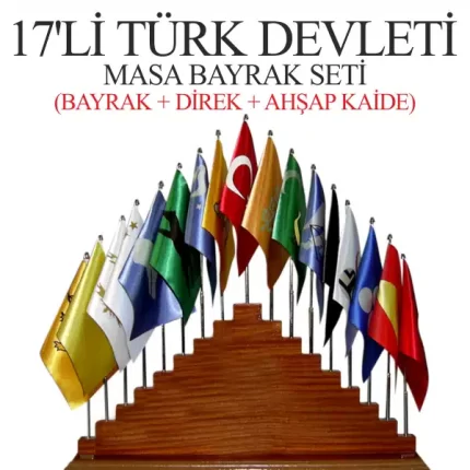 17’li Türk Devletleri Masa Bayrağı Seti 15×22,5 (Takım)
